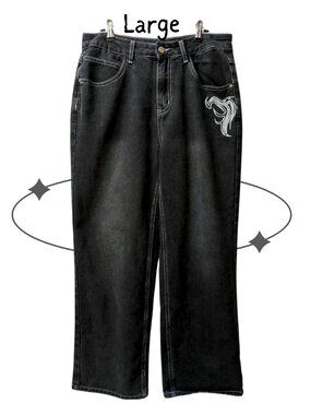 Y2K Streetwear Black Wide Leg Jeans High Rise Baggy Denim NV Size L
